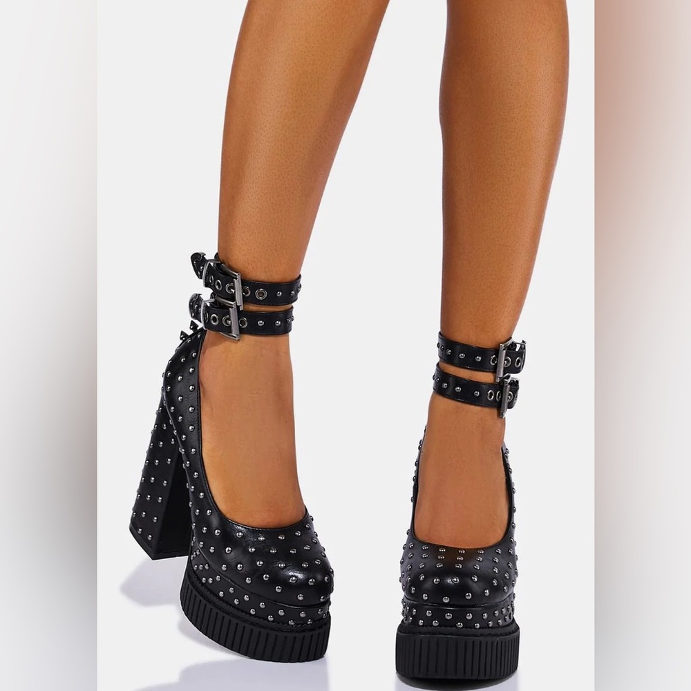 Lamoda Skyscraper Studded/Spiked Creeper Platform Mary Janes Size 9 - Picture 9 of 11